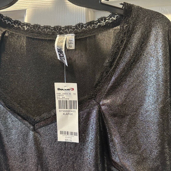 BKE Top new with tags Black shiny top with lace around v neck - Picture 2 of 3